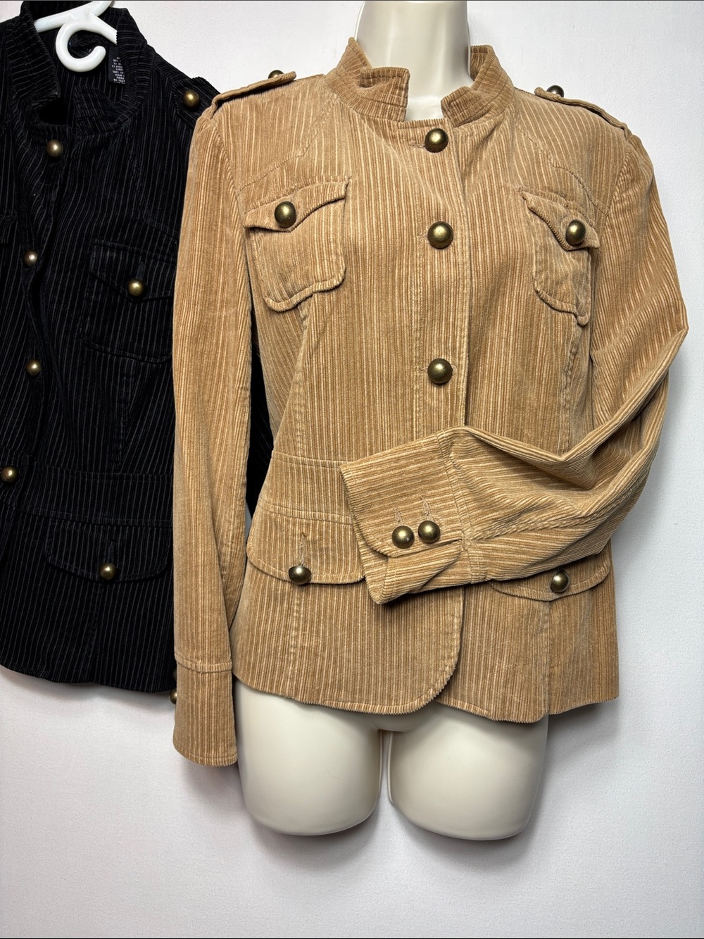 🐪 🖤 BOGO Corduroy Military-Style Women's Jacket Camel Sz PM (free blk is Sz Sm)